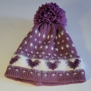 Minnetonka Purple and White Heart Pom-Pom Hat